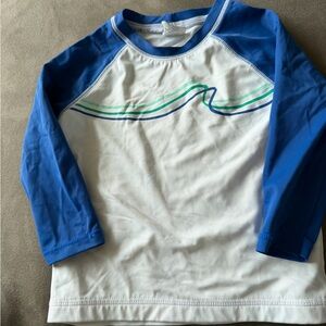 Gymboree Blue and White Long-Sleeve Kids Rash Guard with Teal Wave Accent